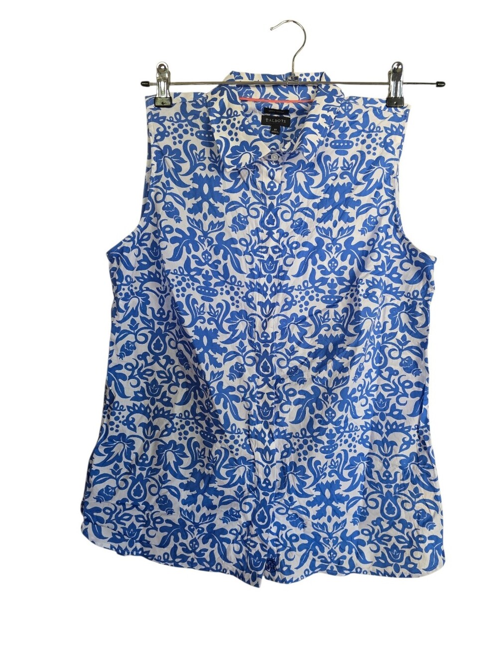 Talbots Blue & White Sleeveless Button-Front Camisole